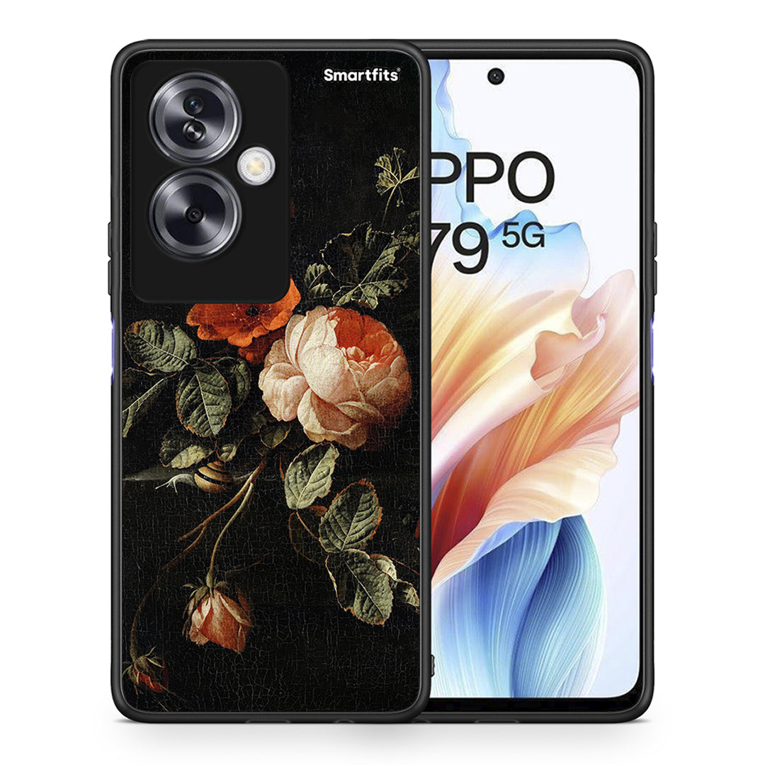 Θήκη Oppo A79 / A2 Vintage Roses από τη Smartfits με σχέδιο στο πίσω μέρος και μαύρο περίβλημα | Oppo A79 / A2 Vintage Roses case with colorful back and black bezels