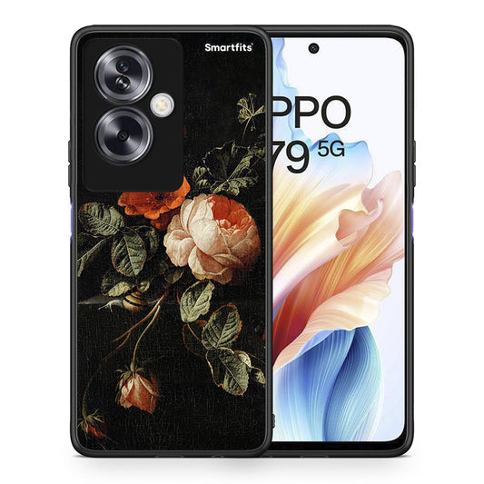 Θήκη Oppo A79 / A2 Vintage Roses από τη Smartfits με σχέδιο στο πίσω μέρος και μαύρο περίβλημα | Oppo A79 / A2 Vintage Roses case with colorful back and black bezels