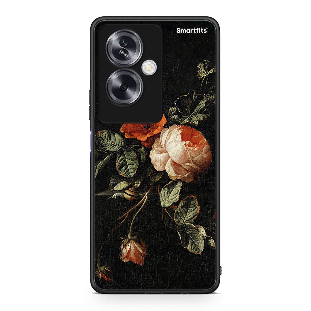 Oppo A79 / A2 Vintage Roses θήκη από τη Smartfits με σχέδιο στο πίσω μέρος και μαύρο περίβλημα | Smartphone case with colorful back and black bezels by Smartfits