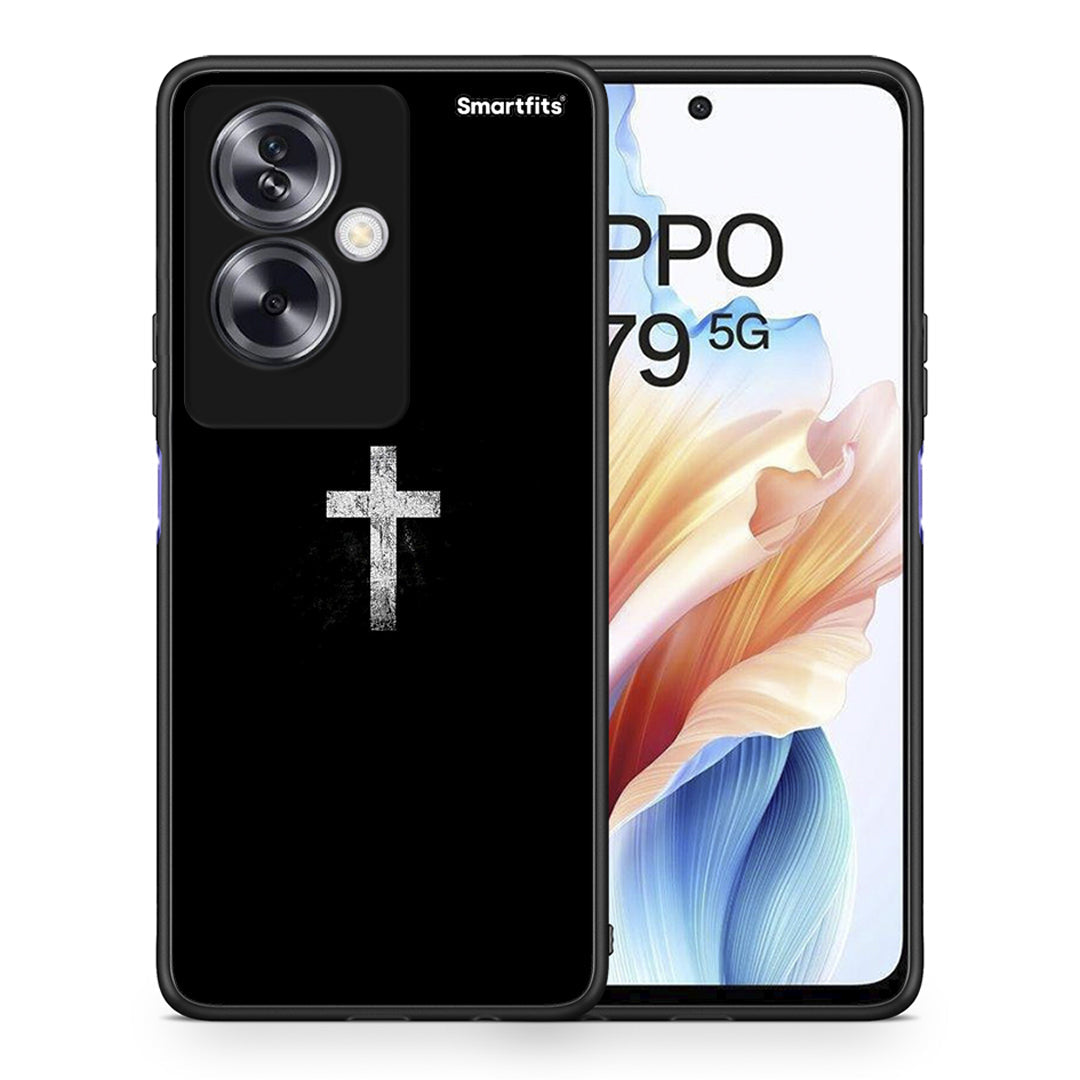 Θήκη Oppo A79 / A2 White Cross από τη Smartfits με σχέδιο στο πίσω μέρος και μαύρο περίβλημα | Oppo A79 / A2 White Cross case with colorful back and black bezels