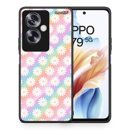 Θήκη Oppo A79 / A2 White Daisies από τη Smartfits με σχέδιο στο πίσω μέρος και μαύρο περίβλημα | Oppo A79 / A2 White Daisies case with colorful back and black bezels