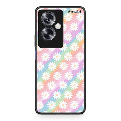 Oppo A79 / A2 White Daisies θήκη από τη Smartfits με σχέδιο στο πίσω μέρος και μαύρο περίβλημα | Smartphone case with colorful back and black bezels by Smartfits