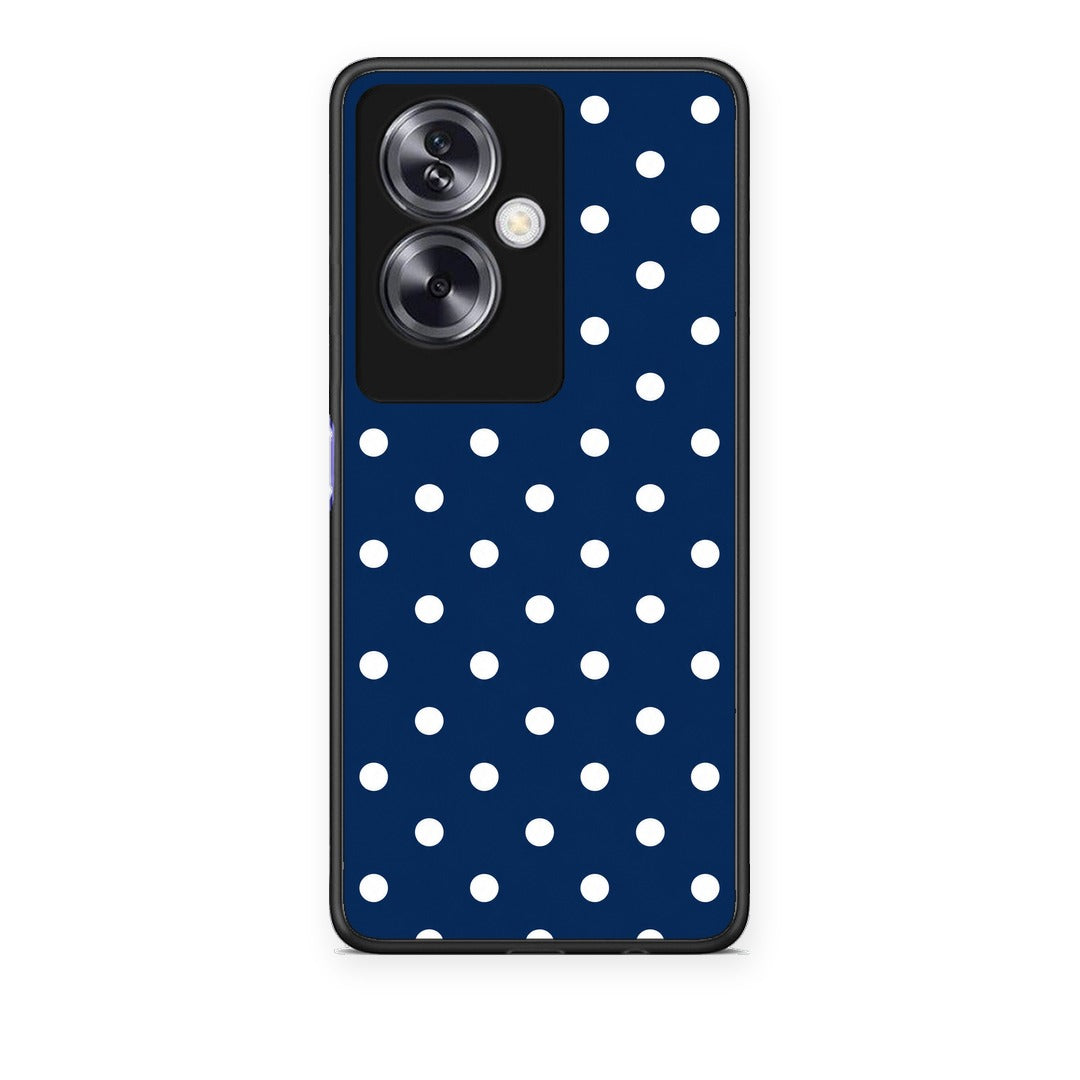Θήκη Oppo A79 / A2 White Small Polka Dots on Navy από τη Smartfits με σχέδιο στο πίσω μέρος και μαύρο περίβλημα | Oppo A79 / A2 White Small Polka Dots on Navy case with colorful back and black bezels