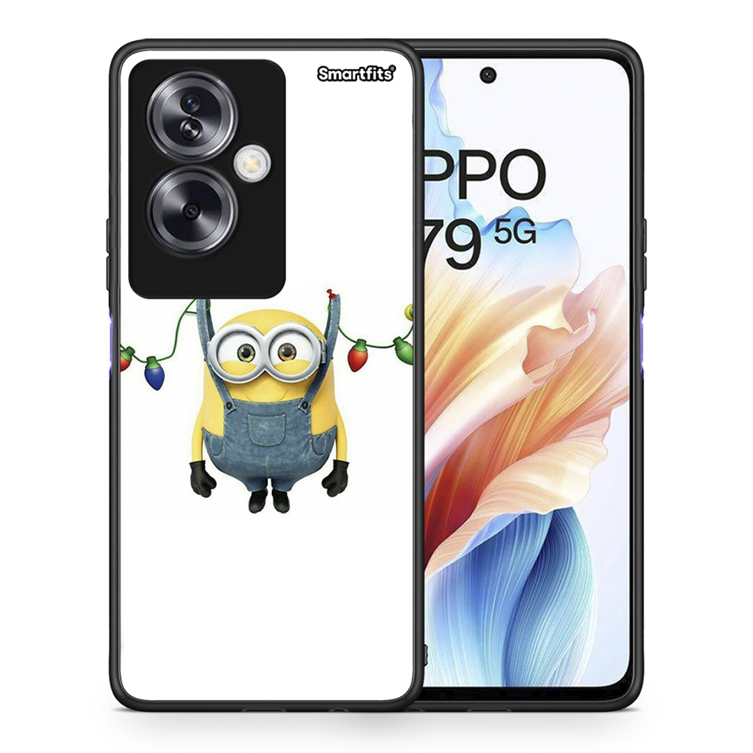 Θήκη Oppo A79 / A2 Xmas Minion Lights από τη Smartfits με σχέδιο στο πίσω μέρος και μαύρο περίβλημα | Oppo A79 / A2 Xmas Minion Lights case with colorful back and black bezels