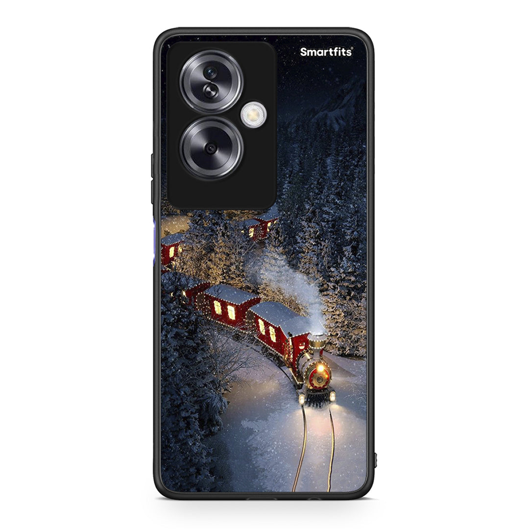 Oppo A79 / A2 Xmas Train θήκη από τη Smartfits με σχέδιο στο πίσω μέρος και μαύρο περίβλημα | Smartphone case with colorful back and black bezels by Smartfits