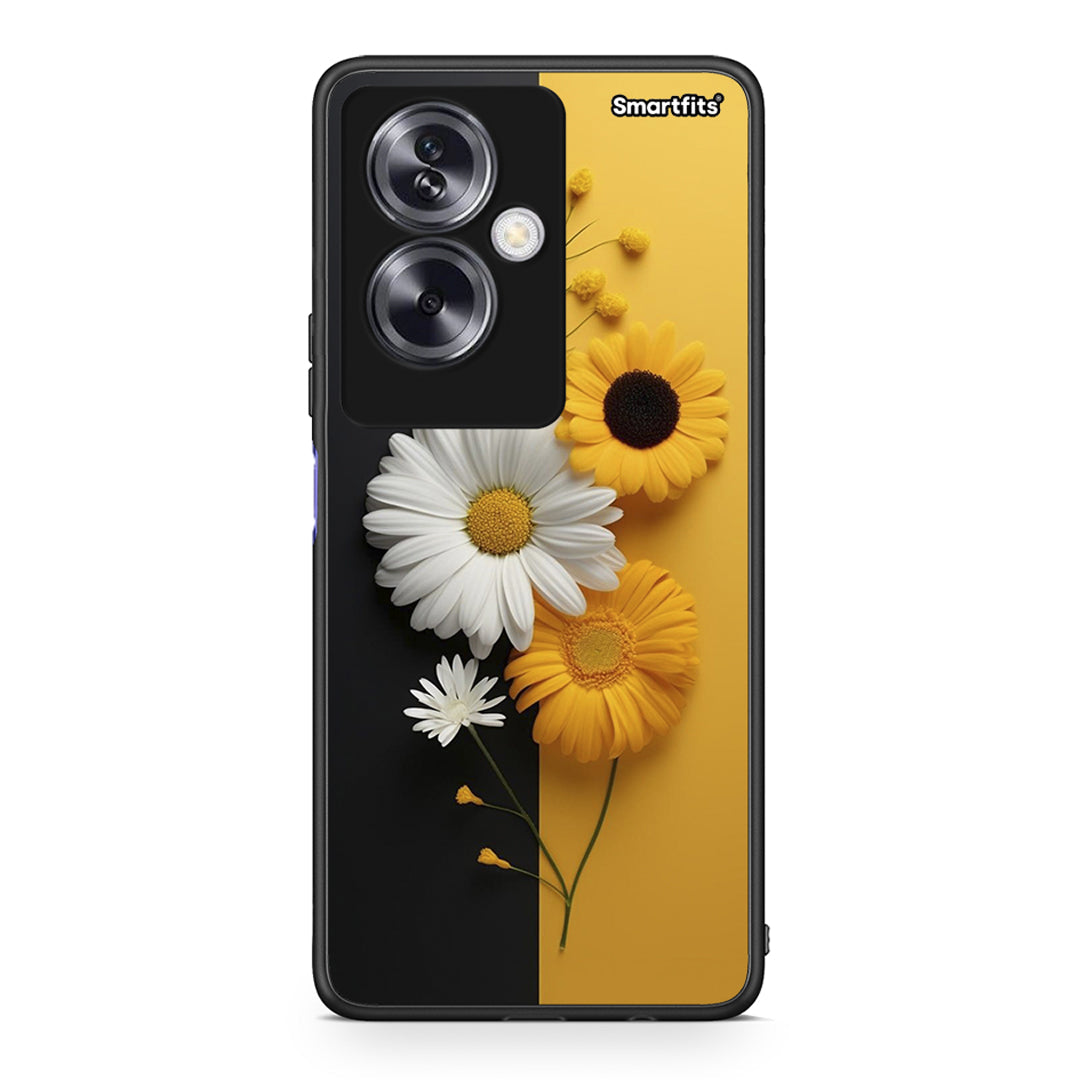 Oppo A79 / A2 Yellow Daisies θήκη από τη Smartfits με σχέδιο στο πίσω μέρος και μαύρο περίβλημα | Smartphone case with colorful back and black bezels by Smartfits