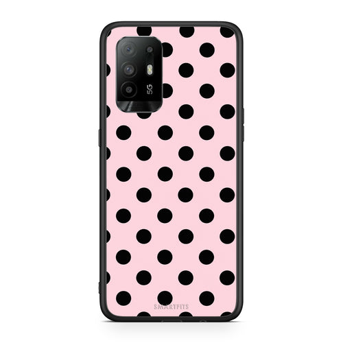 Θήκη Oppo A94 5G / F19 Pro / Reno5 Lite Black Polka Dots on Pink από τη Smartfits με σχέδιο στο πίσω μέρος και μαύρο περίβλημα | Oppo A94 5G / F19 Pro / Reno5 Lite Black Polka Dots on Pink case with colorful back and black bezels