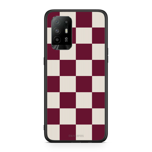 Θήκη Oppo A94 5G / F19 Pro / Reno5 Lite Burgundy and Cream Striped Checks από τη Smartfits με σχέδιο στο πίσω μέρος και μαύρο περίβλημα | Oppo A94 5G / F19 Pro / Reno5 Lite Burgundy and Cream Striped Checks case with colorful back and black bezels