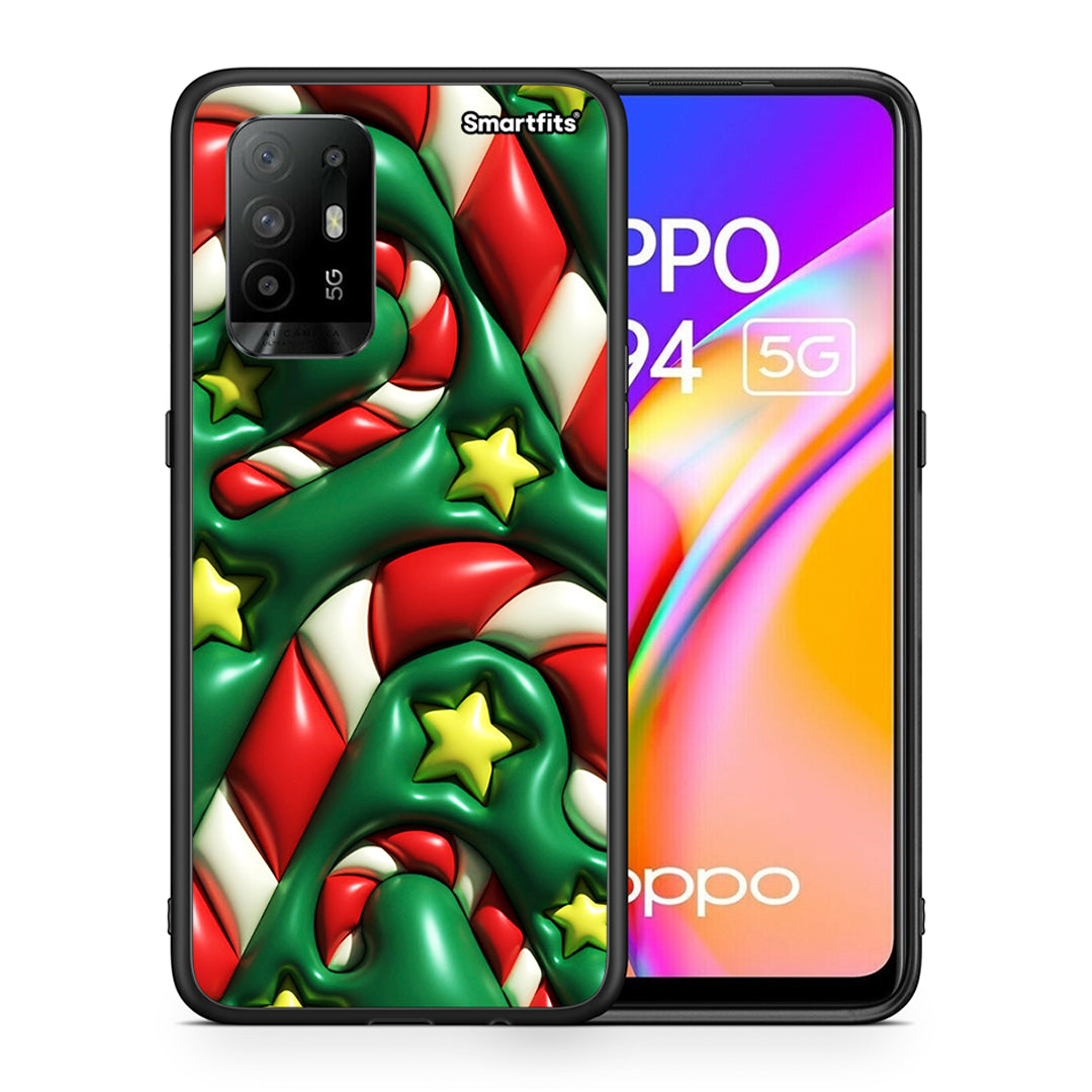 Θήκη Oppo A94 5G Christmas Bubbles από τη Smartfits με σχέδιο στο πίσω μέρος και μαύρο περίβλημα | Oppo A94 5G Christmas Bubbles case with colorful back and black bezels