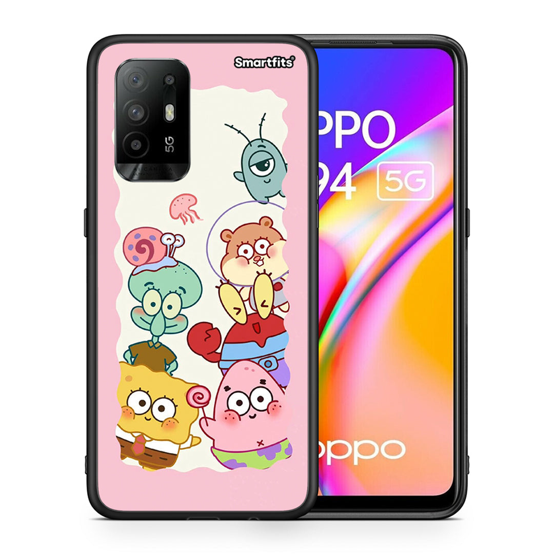 Θήκη Oppo A94 5G Cute Companion από τη Smartfits με σχέδιο στο πίσω μέρος και μαύρο περίβλημα | Oppo A94 5G Cute Companion case with colorful back and black bezels