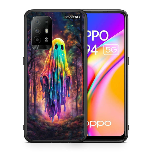 Θήκη Oppo A94 5G Halloween Ghost από τη Smartfits με σχέδιο στο πίσω μέρος και μαύρο περίβλημα | Oppo A94 5G Halloween Ghost case with colorful back and black bezels