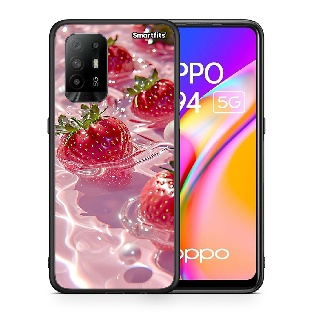 Θήκη Oppo A94 5G Juicy Strawberries από τη Smartfits με σχέδιο στο πίσω μέρος και μαύρο περίβλημα | Oppo A94 5G Juicy Strawberries case with colorful back and black bezels