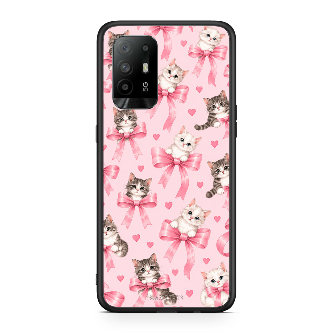 Θήκη Oppo A94 5G / F19 Pro / Reno5 Lite Kittens and Pink Bows on Pink από τη Smartfits με σχέδιο στο πίσω μέρος και μαύρο περίβλημα | Oppo A94 5G / F19 Pro / Reno5 Lite Kittens and Pink Bows on Pink case with colorful back and black bezels