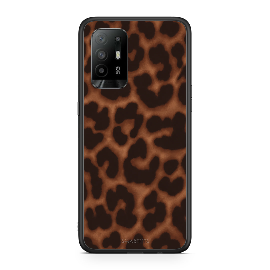 Θήκη Oppo A94 5G / F19 Pro / Reno5 Lite Leopard Print Dark Brown από τη Smartfits με σχέδιο στο πίσω μέρος και μαύρο περίβλημα | Oppo A94 5G / F19 Pro / Reno5 Lite Leopard Print Dark Brown case with colorful back and black bezels
