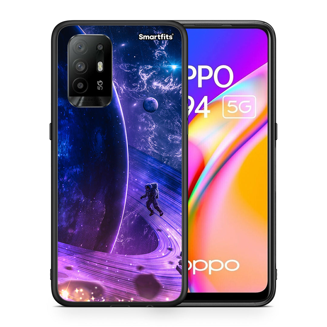 Θήκη Oppo A94 5G Lost Astronaut από τη Smartfits με σχέδιο στο πίσω μέρος και μαύρο περίβλημα | Oppo A94 5G Lost Astronaut case with colorful back and black bezels