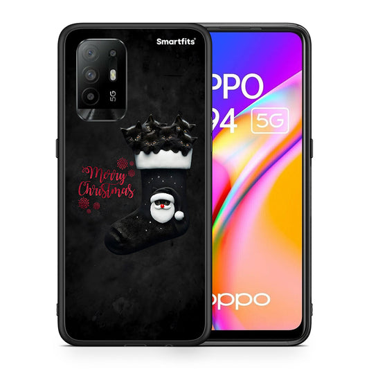Θήκη Oppo A94 5G Merry Cat Christmas από τη Smartfits με σχέδιο στο πίσω μέρος και μαύρο περίβλημα | Oppo A94 5G Merry Cat Christmas case with colorful back and black bezels