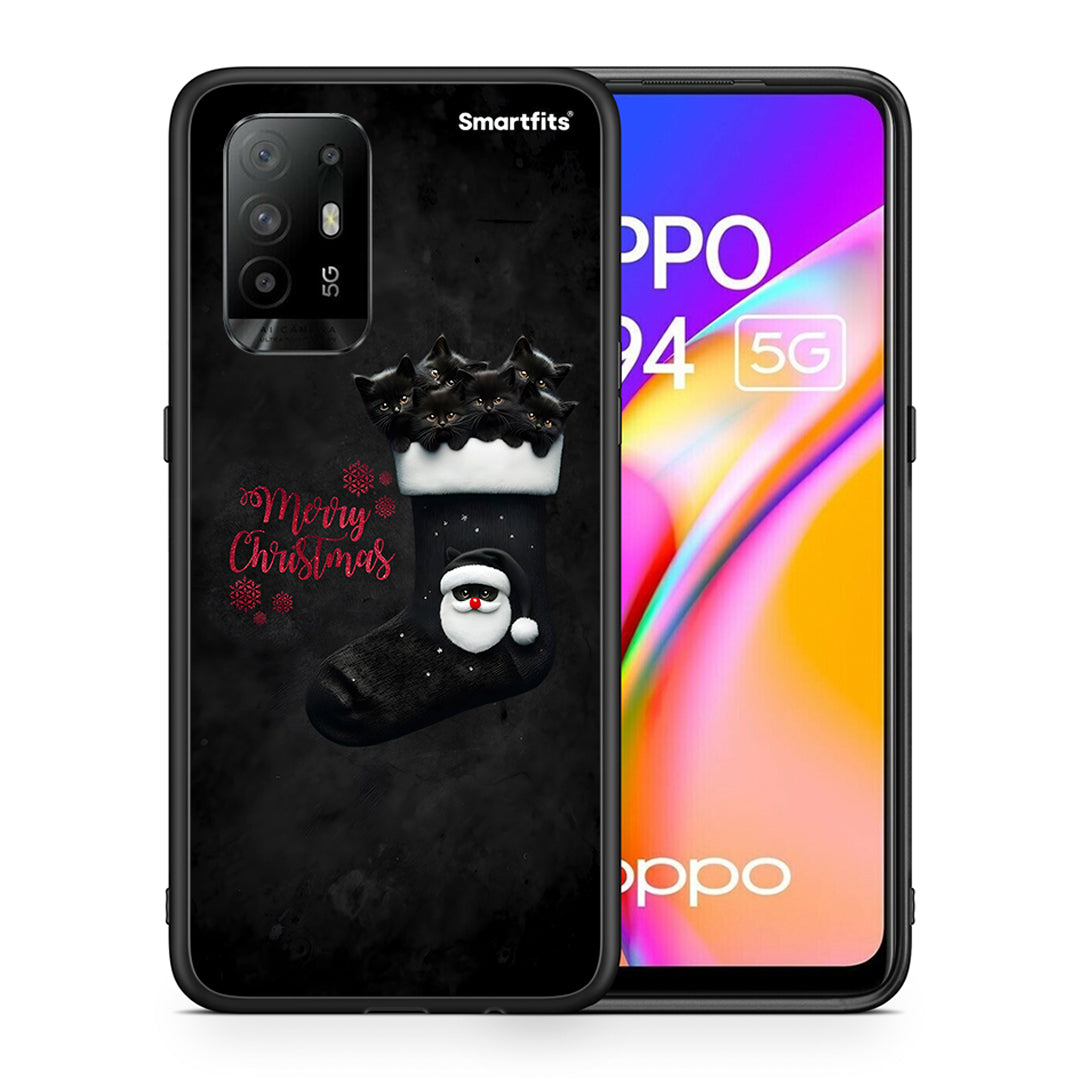 Θήκη Oppo A94 5G Merry Cat Christmas από τη Smartfits με σχέδιο στο πίσω μέρος και μαύρο περίβλημα | Oppo A94 5G Merry Cat Christmas case with colorful back and black bezels