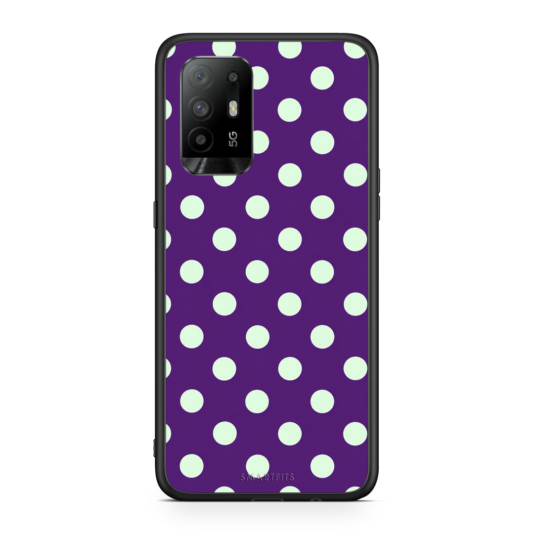 Θήκη Oppo A94 5G / F19 Pro / Reno5 Lite Mint Polka Dots on Purple από τη Smartfits με σχέδιο στο πίσω μέρος και μαύρο περίβλημα | Oppo A94 5G / F19 Pro / Reno5 Lite Mint Polka Dots on Purple case with colorful back and black bezels