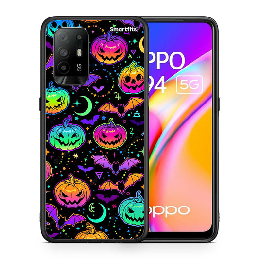 Θήκη Oppo A94 5G Neon Halloween από τη Smartfits με σχέδιο στο πίσω μέρος και μαύρο περίβλημα | Oppo A94 5G Neon Halloween case with colorful back and black bezels