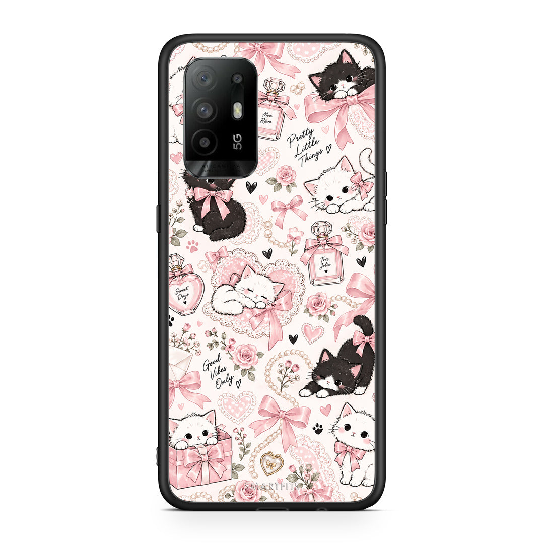 Θήκη Oppo A94 5G / F19 Pro / Reno5 Lite Pink Bows and Kittens Collage από τη Smartfits με σχέδιο στο πίσω μέρος και μαύρο περίβλημα | Oppo A94 5G / F19 Pro / Reno5 Lite Pink Bows and Kittens Collage case with colorful back and black bezels