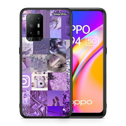 Θήκη Oppo A94 5G Purple Aesthetic Collage από τη Smartfits με σχέδιο στο πίσω μέρος και μαύρο περίβλημα | Oppo A94 5G Purple Aesthetic Collage case with colorful back and black bezels