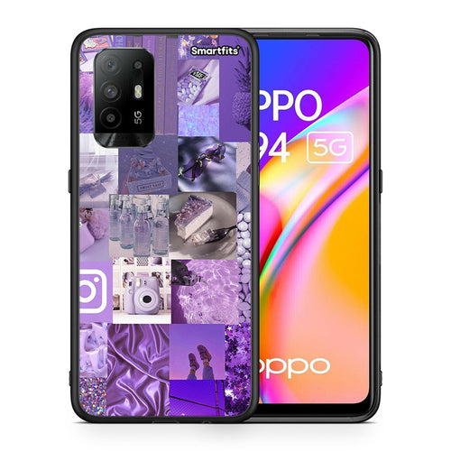 Θήκη Oppo A94 5G Purple Aesthetic Collage από τη Smartfits με σχέδιο στο πίσω μέρος και μαύρο περίβλημα | Oppo A94 5G Purple Aesthetic Collage case with colorful back and black bezels