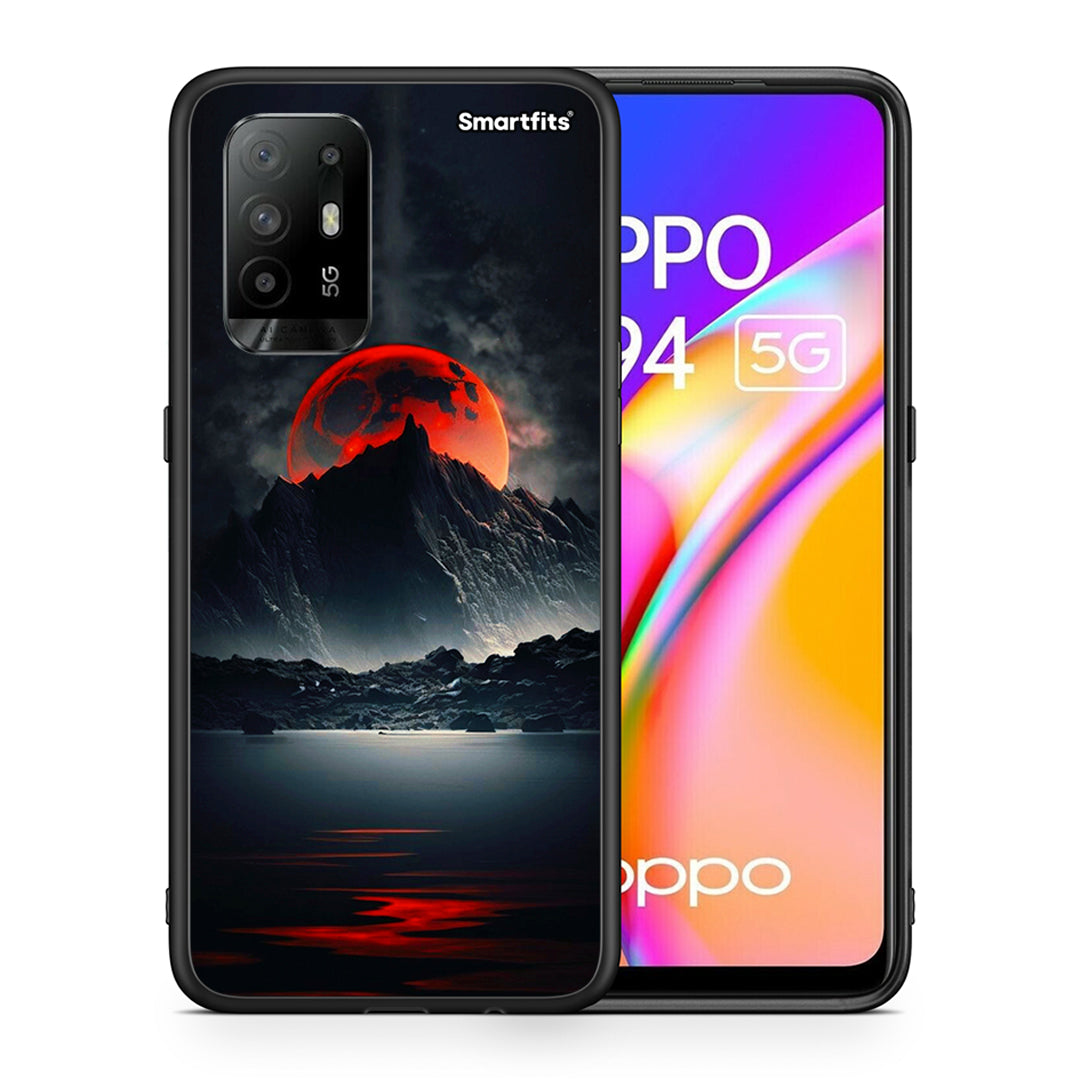 Θήκη Oppo A94 5G Red Full Moon από τη Smartfits με σχέδιο στο πίσω μέρος και μαύρο περίβλημα | Oppo A94 5G Red Full Moon case with colorful back and black bezels