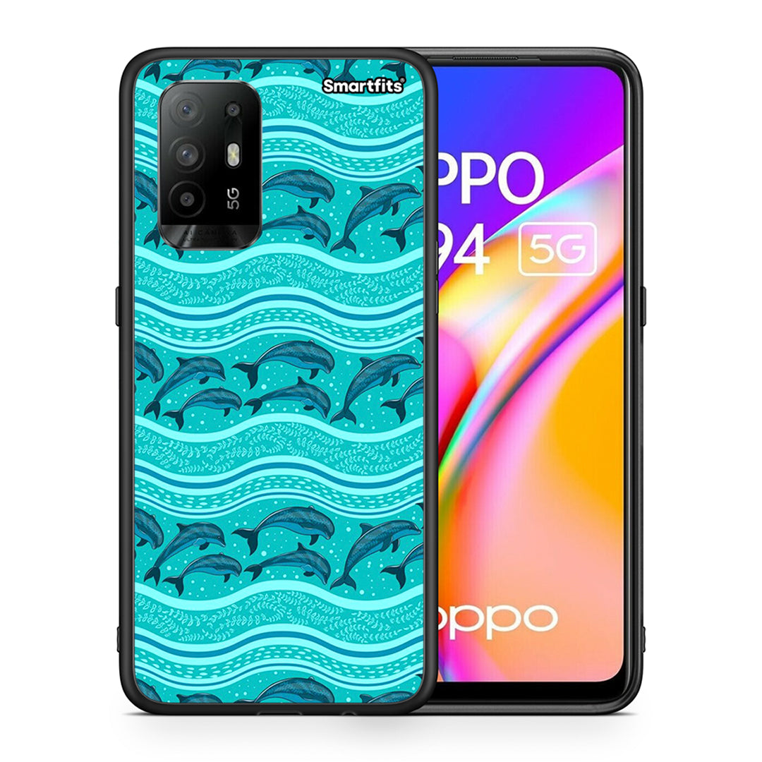 Θήκη Oppo A94 5G Swimming Dolphins από τη Smartfits με σχέδιο στο πίσω μέρος και μαύρο περίβλημα | Oppo A94 5G Swimming Dolphins case with colorful back and black bezels