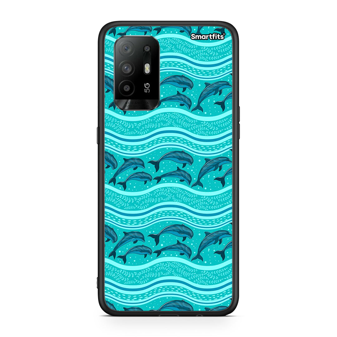 Oppo A94 5G Swimming Dolphins θήκη από τη Smartfits με σχέδιο στο πίσω μέρος και μαύρο περίβλημα | Smartphone case with colorful back and black bezels by Smartfits