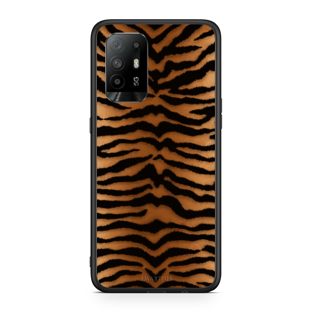 Θήκη Oppo A94 5G / F19 Pro / Reno5 Lite Tiger Print Orange and Black από τη Smartfits με σχέδιο στο πίσω μέρος και μαύρο περίβλημα | Oppo A94 5G / F19 Pro / Reno5 Lite Tiger Print Orange and Black case with colorful back and black bezels