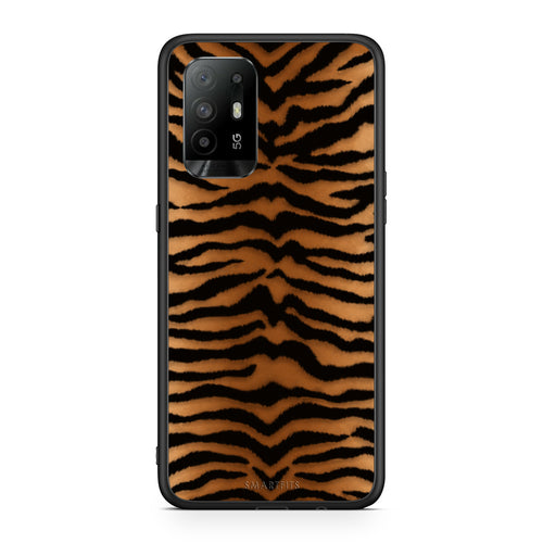 Θήκη Oppo A94 5G / F19 Pro / Reno5 Lite Tiger Print Orange and Black από τη Smartfits με σχέδιο στο πίσω μέρος και μαύρο περίβλημα | Oppo A94 5G / F19 Pro / Reno5 Lite Tiger Print Orange and Black case with colorful back and black bezels