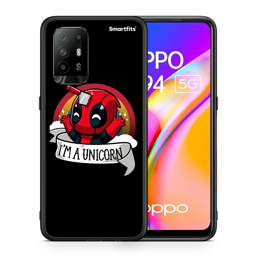 Θήκη Oppo A94 5G Unicorn Deadpool από τη Smartfits με σχέδιο στο πίσω μέρος και μαύρο περίβλημα | Oppo A94 5G Unicorn Deadpool case with colorful back and black bezels