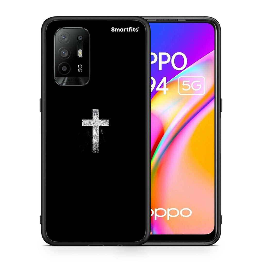 Θήκη Oppo A94 5G White Cross από τη Smartfits με σχέδιο στο πίσω μέρος και μαύρο περίβλημα | Oppo A94 5G White Cross case with colorful back and black bezels