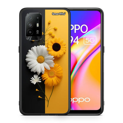 Θήκη Oppo A94 5G Yellow Daisies από τη Smartfits με σχέδιο στο πίσω μέρος και μαύρο περίβλημα | Oppo A94 5G Yellow Daisies case with colorful back and black bezels