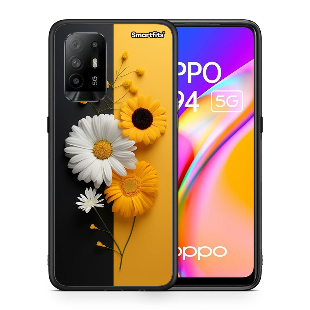 Θήκη Oppo A94 5G Yellow Daisies από τη Smartfits με σχέδιο στο πίσω μέρος και μαύρο περίβλημα | Oppo A94 5G Yellow Daisies case with colorful back and black bezels