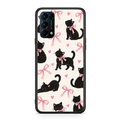 Θήκη Oppo Find X3 Lite / Reno 5 5G / Reno 5 4G Black Kittens and Pink Bows on Cream Large από τη Smartfits με σχέδιο στο πίσω μέρος και μαύρο περίβλημα | Oppo Find X3 Lite / Reno 5 5G / Reno 5 4G Black Kittens and Pink Bows on Cream Large case with colorful back and black bezels
