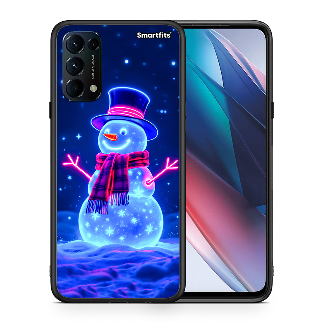 Θήκη Oppo Find X3 Lite / Reno 5 5G / Reno 5 4G Christmas Neon Snowman από τη Smartfits με σχέδιο στο πίσω μέρος και μαύρο περίβλημα | Oppo Find X3 Lite / Reno 5 5G / Reno 5 4G Christmas Neon Snowman case with colorful back and black bezels