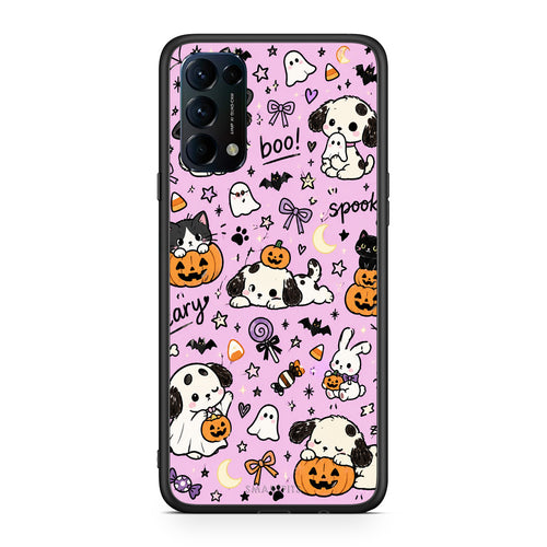 Θήκη Oppo Find X3 Lite / Reno 5 5G / Reno 5 4G Halloween Puppies and Friends on Lilac από τη Smartfits με σχέδιο στο πίσω μέρος και μαύρο περίβλημα | Oppo Find X3 Lite / Reno 5 5G / Reno 5 4G Halloween Puppies and Friends on Lilac case with colorful back and black bezels