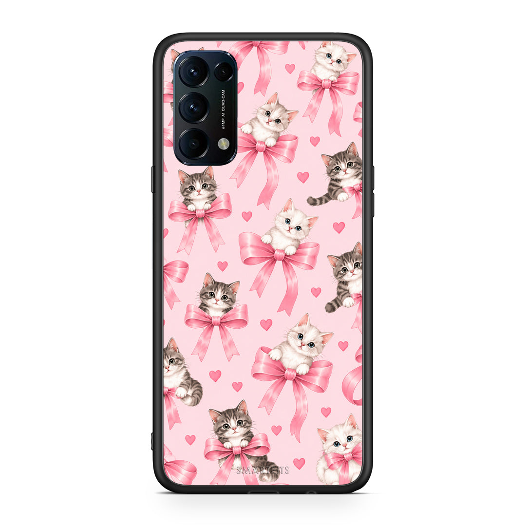 Θήκη Oppo Find X3 Lite / Reno 5 5G / Reno 5 4G Kittens and Pink Bows on Pink από τη Smartfits με σχέδιο στο πίσω μέρος και μαύρο περίβλημα | Oppo Find X3 Lite / Reno 5 5G / Reno 5 4G Kittens and Pink Bows on Pink case with colorful back and black bezels