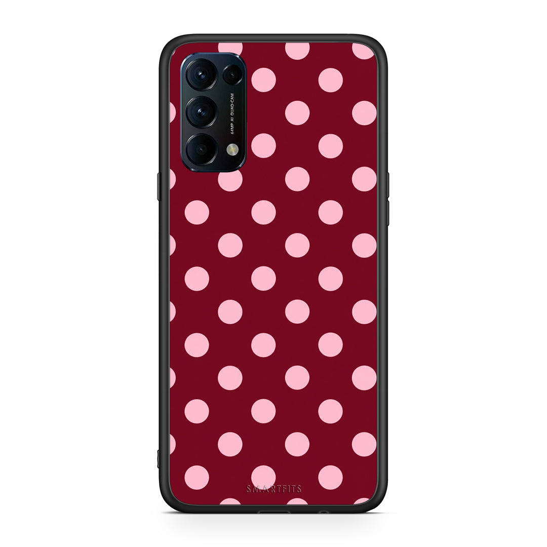 Θήκη Oppo Find X3 Lite / Reno 5 5G / Reno 5 4G Pink Polka Dots on Burgundy από τη Smartfits με σχέδιο στο πίσω μέρος και μαύρο περίβλημα | Oppo Find X3 Lite / Reno 5 5G / Reno 5 4G Pink Polka Dots on Burgundy case with colorful back and black bezels