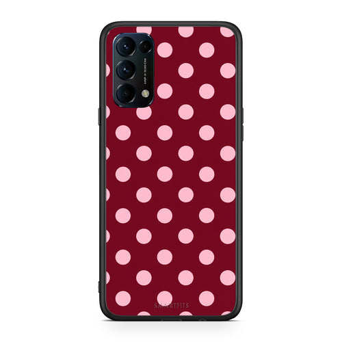 Θήκη Oppo Find X3 Lite / Reno 5 5G / Reno 5 4G Pink Polka Dots on Burgundy από τη Smartfits με σχέδιο στο πίσω μέρος και μαύρο περίβλημα | Oppo Find X3 Lite / Reno 5 5G / Reno 5 4G Pink Polka Dots on Burgundy case with colorful back and black bezels
