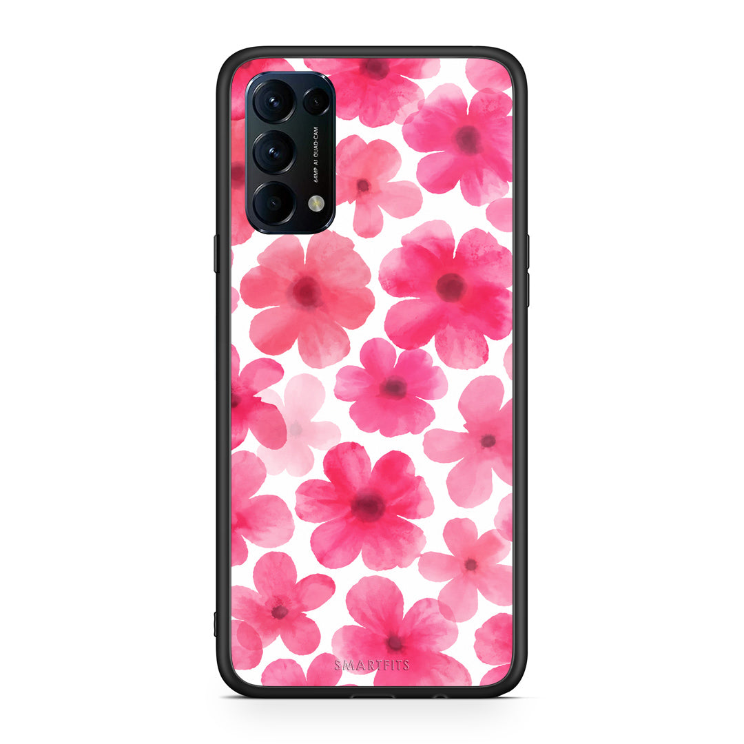 Θήκη Oppo Find X3 Lite / Reno 5 5G / Reno 5 4G Pink Watercolour Flowers on White από τη Smartfits με σχέδιο στο πίσω μέρος και μαύρο περίβλημα | Oppo Find X3 Lite / Reno 5 5G / Reno 5 4G Pink Watercolour Flowers on White case with colorful back and black bezels