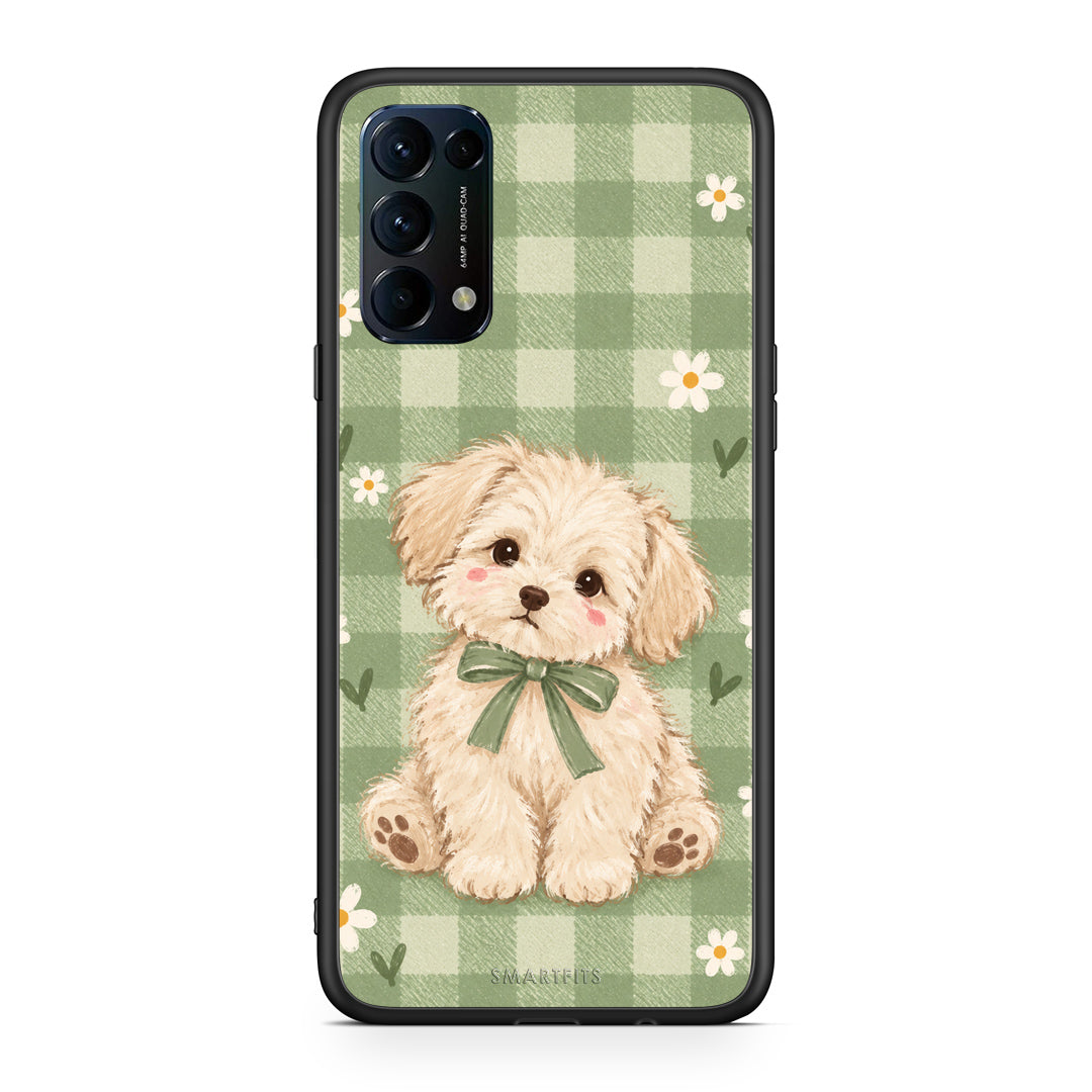 Θήκη Oppo Find X3 Lite / Reno 5 5G / Reno 5 4G Puppy and Daisies on Sage Gingham από τη Smartfits με σχέδιο στο πίσω μέρος και μαύρο περίβλημα | Oppo Find X3 Lite / Reno 5 5G / Reno 5 4G Puppy and Daisies on Sage Gingham case with colorful back and black bezels