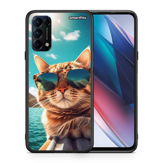 Θήκη Oppo Find X3 Lite / Reno 5 5G / Reno 5 4G Summer Cat από τη Smartfits με σχέδιο στο πίσω μέρος και μαύρο περίβλημα | Oppo Find X3 Lite / Reno 5 5G / Reno 5 4G Summer Cat case with colorful back and black bezels