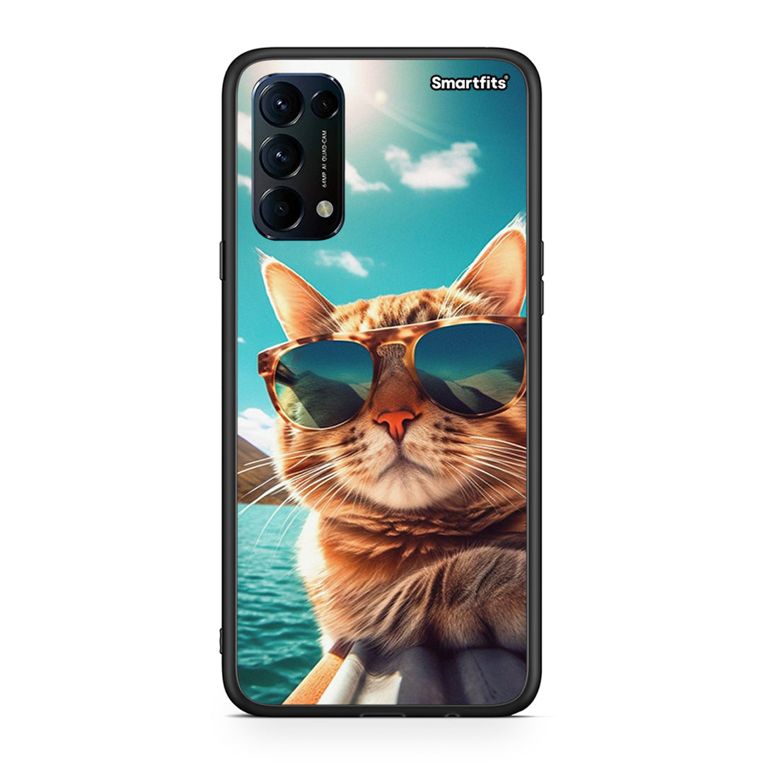 Oppo Find X3 Lite / Reno 5 5G / Reno 5 4G Summer Cat θήκη από τη Smartfits με σχέδιο στο πίσω μέρος και μαύρο περίβλημα | Smartphone case with colorful back and black bezels by Smartfits