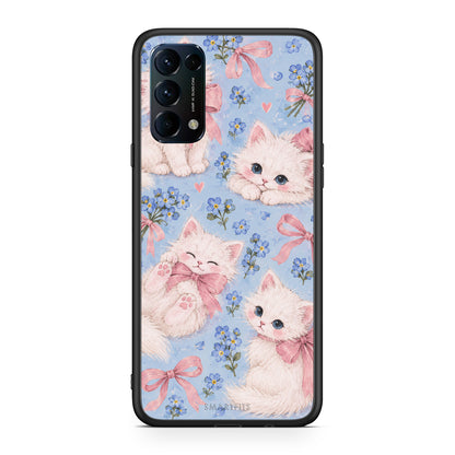 Θήκη Oppo Find X3 Lite / Reno 5 5G / Reno 5 4G White Kittens and Blue Flowers Large από τη Smartfits με σχέδιο στο πίσω μέρος και μαύρο περίβλημα | Oppo Find X3 Lite / Reno 5 5G / Reno 5 4G White Kittens and Blue Flowers Large case with colorful back and black bezels