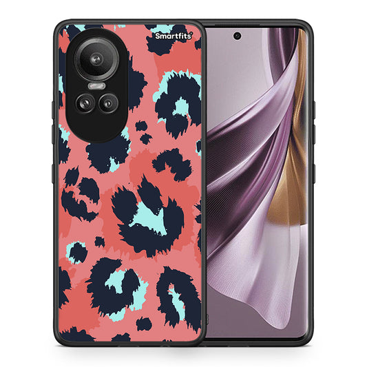 Θήκη Oppo Reno10 Pro Pink Leopard Animal από τη Smartfits με σχέδιο στο πίσω μέρος και μαύρο περίβλημα | Oppo Reno10 Pro Pink Leopard Animal case with colorful back and black bezels