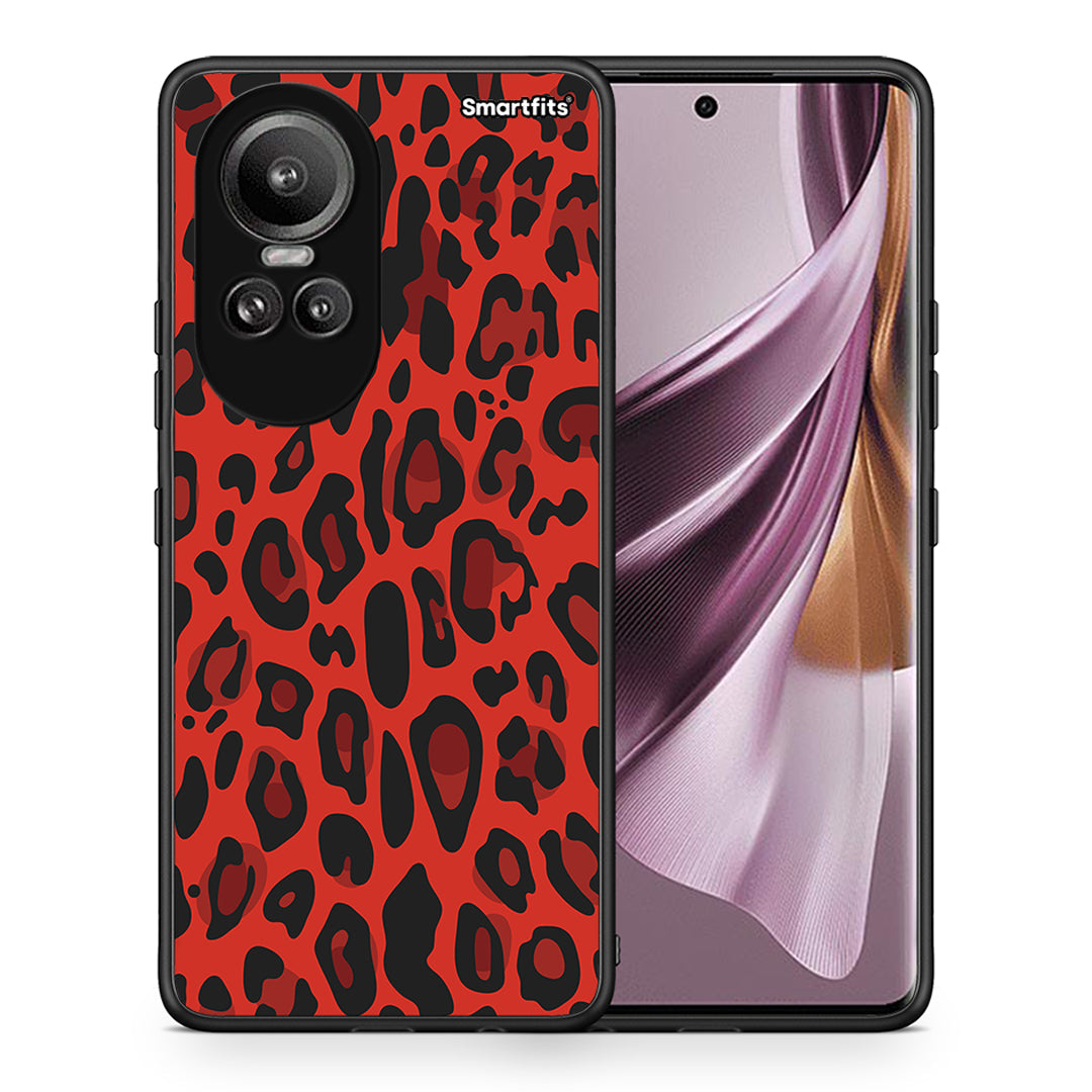 Θήκη Oppo Reno10 Pro Red Leopard Animal από τη Smartfits με σχέδιο στο πίσω μέρος και μαύρο περίβλημα | Oppo Reno10 Pro Red Leopard Animal case with colorful back and black bezels
