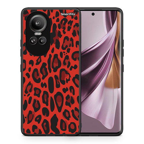 Θήκη Oppo Reno10 Pro Red Leopard Animal από τη Smartfits με σχέδιο στο πίσω μέρος και μαύρο περίβλημα | Oppo Reno10 Pro Red Leopard Animal case with colorful back and black bezels