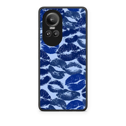 Θήκη Oppo Reno10 Pro Blue Lipstick Kisses από τη Smartfits με σχέδιο στο πίσω μέρος και μαύρο περίβλημα | Oppo Reno10 Pro Blue Lipstick Kisses case with colorful back and black bezels